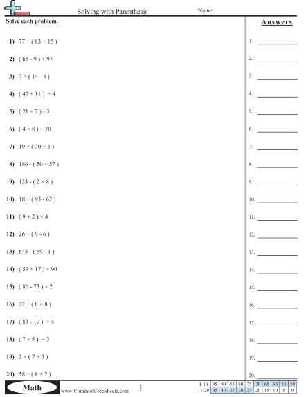 5.oa.1 Worksheets - Solving with Parenthesis worksheet